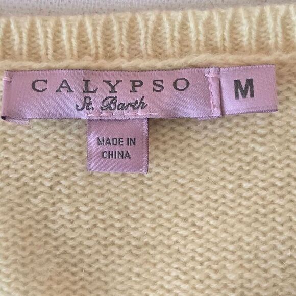Calypso St. Barth Womens Yellow Cashmere V Neck Pullover Sweater Size Medium - Picture 2 of 11